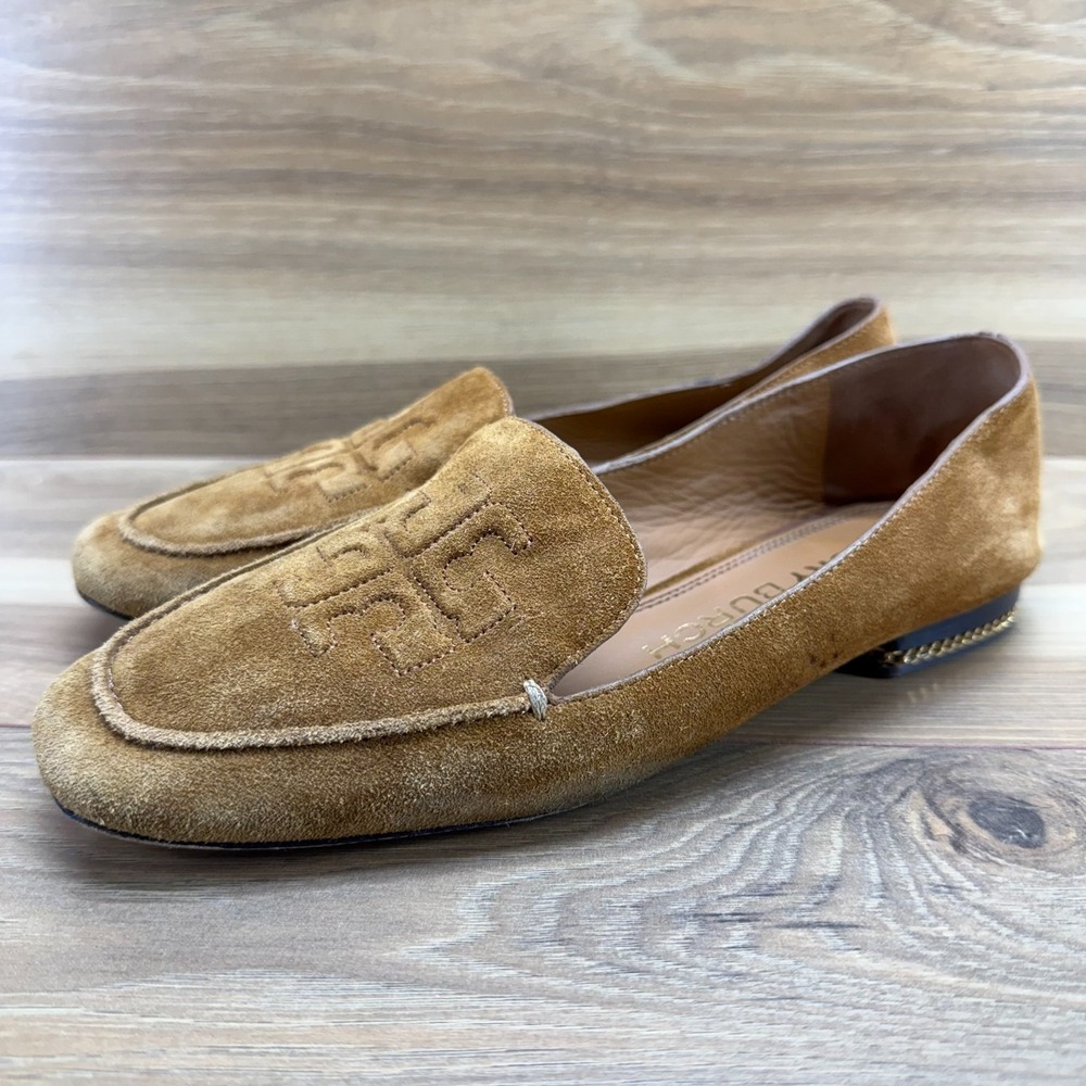 Tory Burch Ruby Square Toe Flats Womens 7 N Ambra Beige Suede - Picture 3 of 11